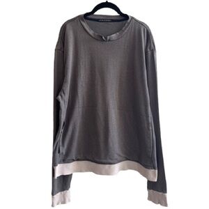 Longjourney Grey Cream Ribbed Two Tone Long Sleeve Pullover Sweatshirt Minimal